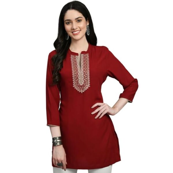 Meesan Women's Beautiful Viscose Rayon Embroidered Smart Casual Tunics for Office & Casual Wear