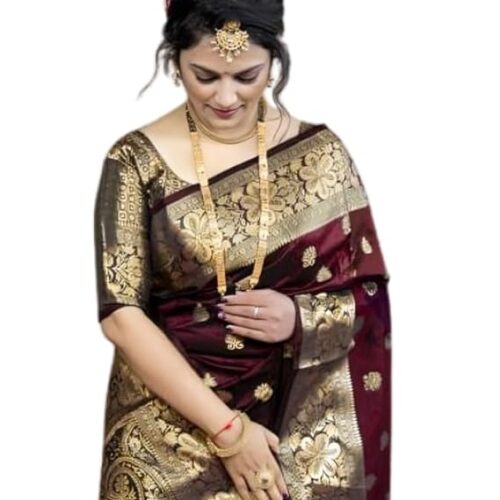 510uneopBkL._SX569_ C J Enterprise Women's Pure Soft Kanjivaram Silk Saree For Wedding Banarasi Style Sari With Blouse Piece (Vruksh-50)