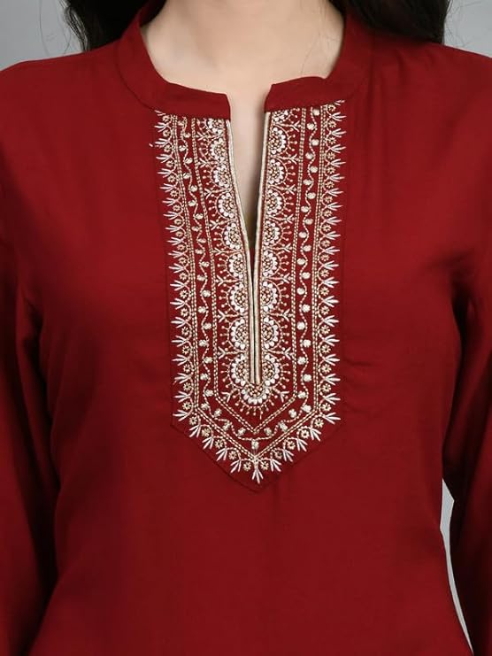 Meesan Women's Beautiful Viscose Rayon Embroidered Smart Casual Tunics for Office & Casual Wear