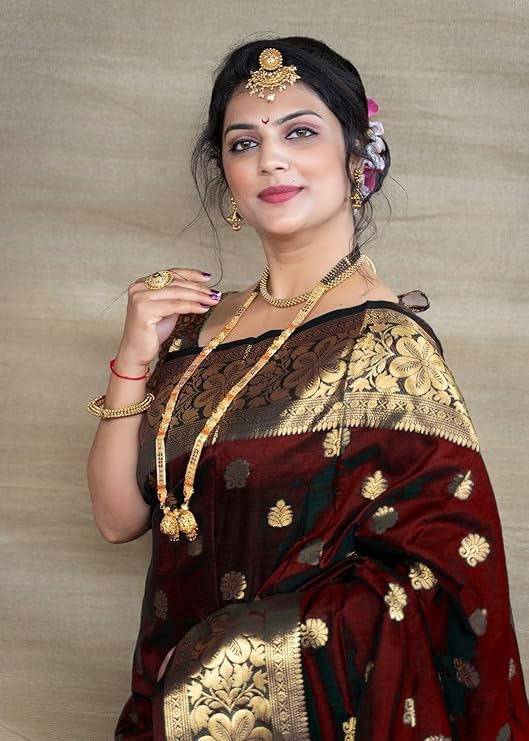 C J Enterprise Women's Pure Soft Kanjivaram Silk Saree For Wedding Banarasi Style Sari With Blouse Piece (Vruksh-50)