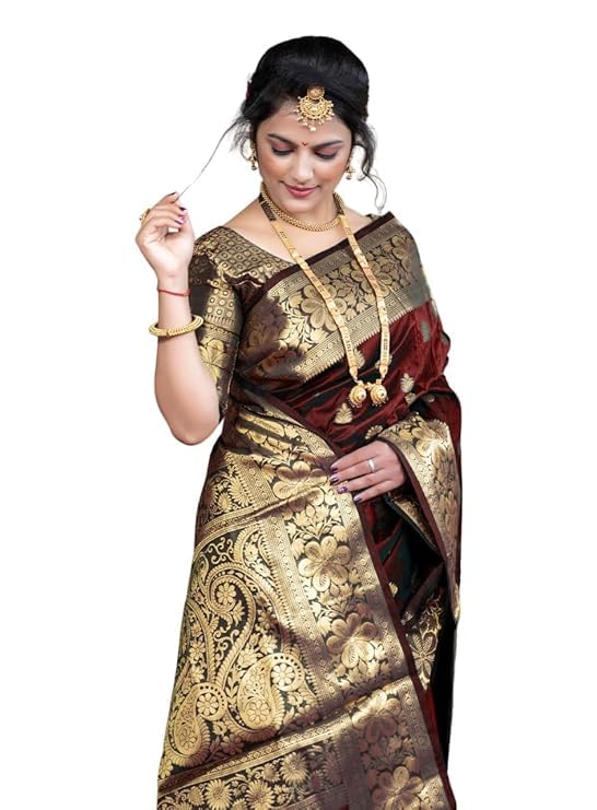 C J Enterprise Women's Pure Soft Kanjivaram Silk Saree For Wedding Banarasi Style Sari With Blouse Piece (Vruksh-50)