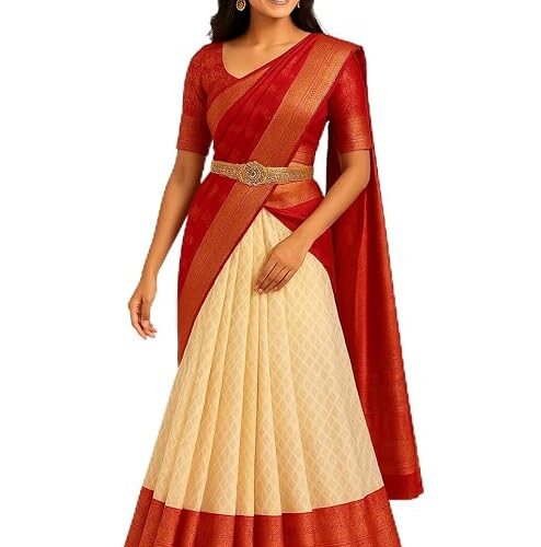 613swYTnmkL._SY741_ ZITON Women's Kanchipuram Kanjivaram Indian Traditional Style Silk Pure Zari Weaving Unstitched Traditional Lehenga Choli Set | Half Saree,Multi