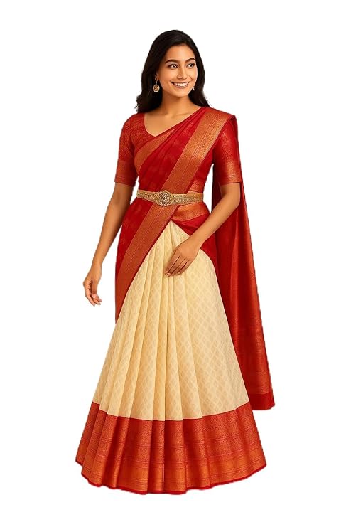 ZITON Women's Kanchipuram Kanjivaram Indian Traditional Style Silk Pure Zari Weaving Unstitched Traditional Lehenga Choli Set | Half Saree,Multi