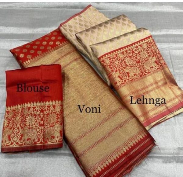 ZITON Women's Kanchipuram Kanjivaram Indian Traditional Style Silk Pure Zari Weaving Unstitched Traditional Lehenga Choli Set | Half Saree,Multi