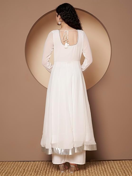 KZA Women’s Georgette Hand Embroidered Flared Anarkali Suit for Women | Full Sleeves Flare Anarkali Dress for Woman | Ethnic Flared Anarkali Kurta for Women