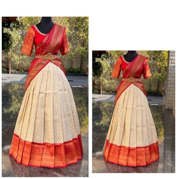 ZITON Women's Kanchipuram Kanjivaram Indian Traditional Style Silk Pure Zari Weaving Unstitched Traditional Lehenga Choli Set | Half Saree,Multi