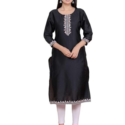 61qD8NHFeZL._SY879_ Women's Satin Embroidered Printed Straight Kurti