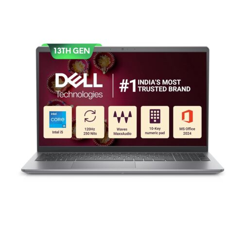 712WiT-wexL._SL1500_ Dell 15 Intel Core i5 13th Gen - 1334U, 16GB DDR4 RAM, 512GB SSD, FHD 15.6"/39.62 cm, Windows 11, MSO'24, Grey, 1.66kg, 120Hz 250 nits Display, 15 Month McAfee, Thin &