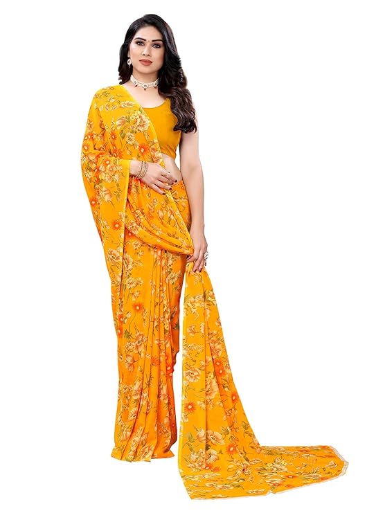 717yvEcGy5L._SY741_ SIRIL Women's Floral Printed Georgette Saree with Unstitched Blouse Piece