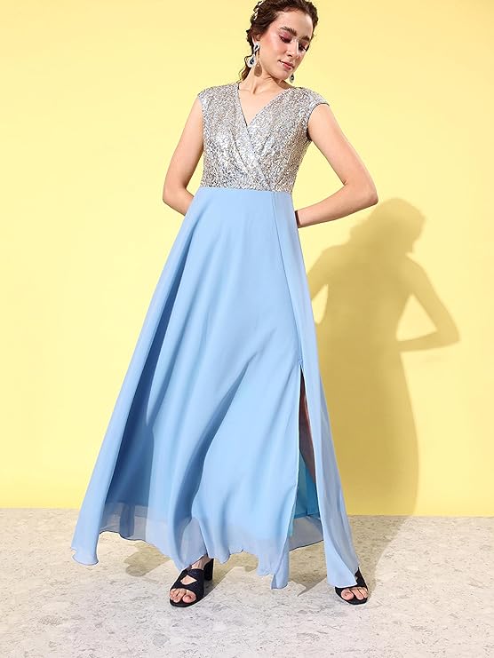 71+GG3kAz2L._SY741_ Miss Chase Women's V-Neck Cap Sleeved Wrap Maxi Dress