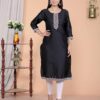 Women's Satin Embroidered Printed Straight Kurti
