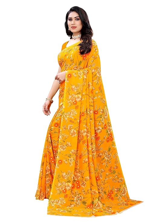 71Ha+Zpgg4L._SY741_ SIRIL Women's Floral Printed Georgette Saree with Unstitched Blouse Piece