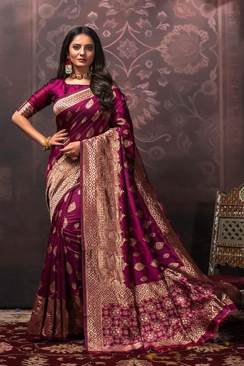 Lilots Women's Designer Banarasi Silk Jacquard Designer Saree With Blouse Piece
