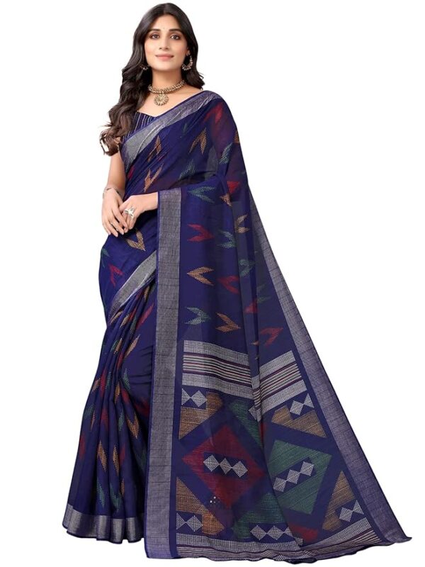 71XTuQT9QlL._SY879_ SIRIL Women's Cotton Printed Saree With Unstitched Blouse Piece