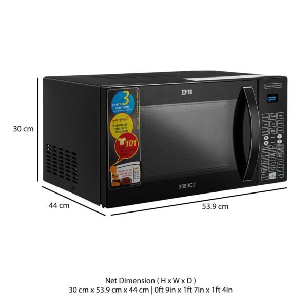 IFB 30L Convection Microwave Oven with 101 Standard Cook Menus (30BRC2, Black, 360 Degree Motorized Rotisserie, Weight Defrost, Steam Clean, Grill & 4 combi cook modes, 10 Power Levels)