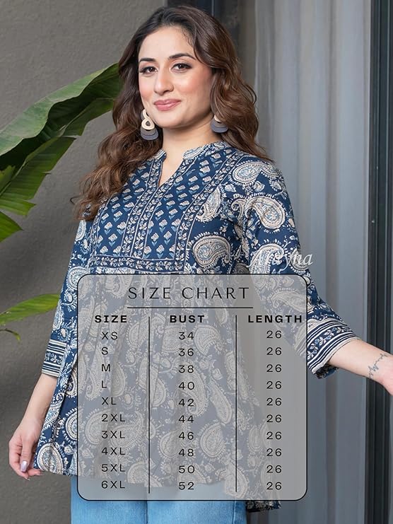 Arayna Women's Pure Cotton Paisley Printed Tunic Top – Comfortable Everyday Wear