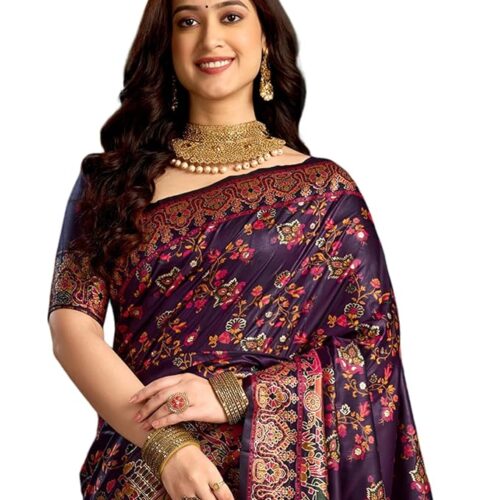 81E0kvqnSRL._SX679_ SIRIL Women's Silk Kashmiri Minakari Jacquard Saree With Unstitched Blouse Piece
