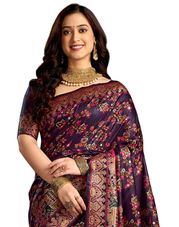 SIRIL Women's Silk Kashmiri Minakari Jacquard Saree With Unstitched Blouse Piece