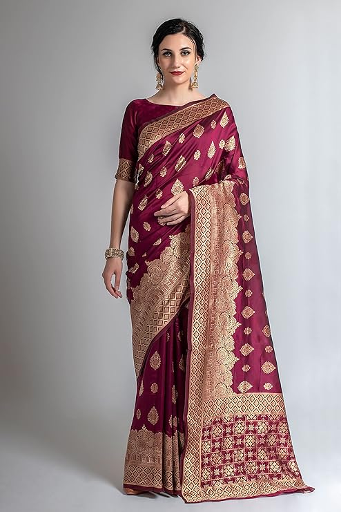 Lilots Women's Designer Banarasi Silk Jacquard Designer Saree With Blouse Piece