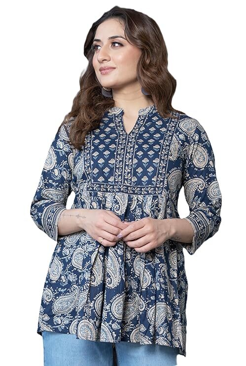 81OS4czw-AL._SY741_ Arayna Women's Pure Cotton Paisley Printed Tunic Top – Comfortable Everyday Wear
