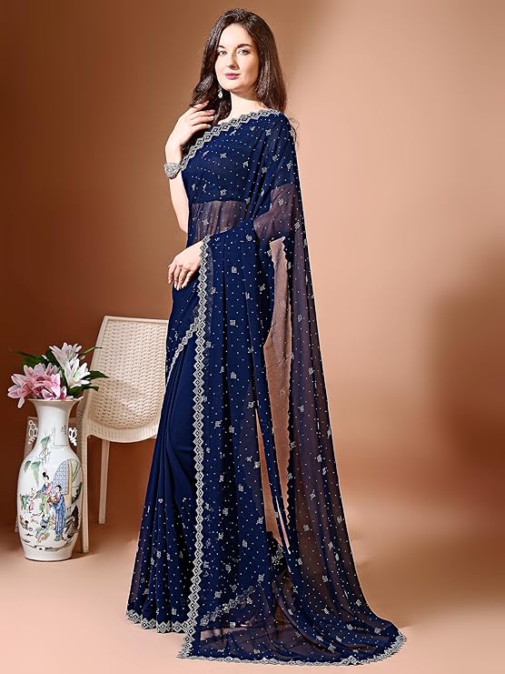 boho'd. Handcrafted with Love Embellished Bollywood Chiffon Sarovwski Work designer Saree