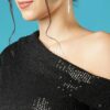 Globus Women Sequinned Striped One Shoulder Long Sleeves Side Slit Sheath Maxi Party Dress