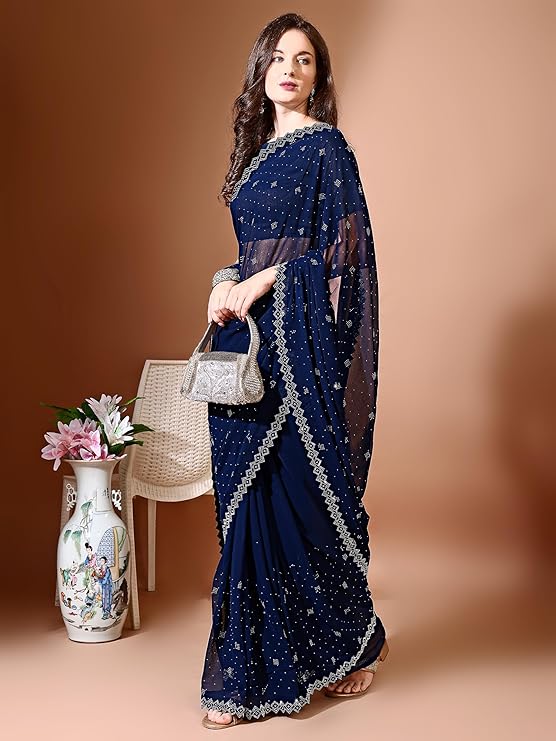 boho'd. Handcrafted with Love Embellished Bollywood Chiffon Sarovwski Work designer Saree