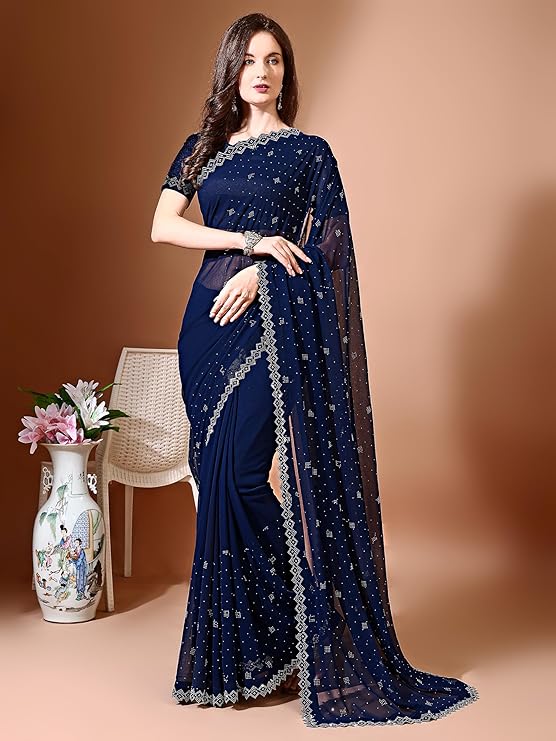 boho'd. Handcrafted with Love Embellished Bollywood Chiffon Sarovwski Work designer Saree