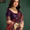SIRIL Women's Silk Kashmiri Minakari Jacquard Saree With Unstitched Blouse Piece