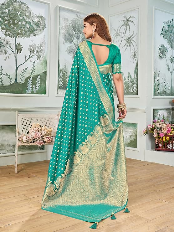 Mehrang Women's Banarasi Silk Kanjivaram Saree For Wedding With Pure Zari Work, Woven Design, With Unstitched Blouse Piece