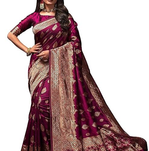 91+Z2ynVG5L._SY741_ Lilots Women's Designer Banarasi Silk Jacquard Designer Saree With Blouse Piece