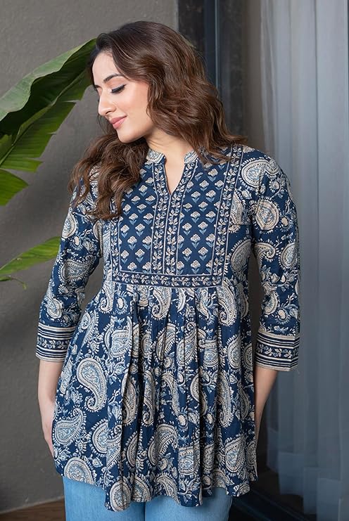 Arayna Women's Pure Cotton Paisley Printed Tunic Top – Comfortable Everyday Wear