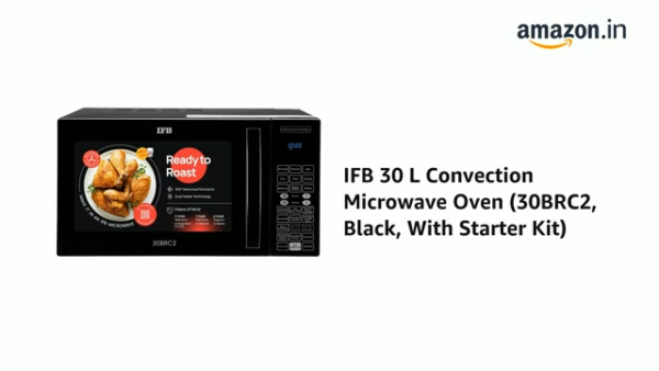 IFB 30L Convection Microwave Oven with 101 Standard Cook Menus (30BRC2, Black, 360 Degree Motorized Rotisserie, Weight Defrost, Steam Clean, Grill & 4 combi cook modes, 10 Power Levels)