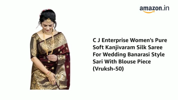 C J Enterprise Women's Pure Soft Kanjivaram Silk Saree For Wedding Banarasi Style Sari With Blouse Piece (Vruksh-50)